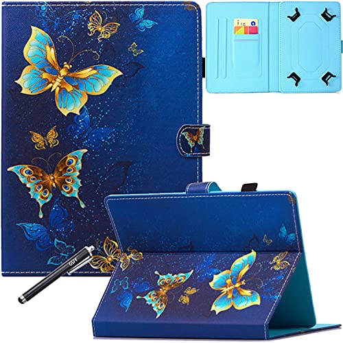 10 Inch Universal Case, GSFY Pretty Folio Stand Protective Case Leather Pocket Cover for iPad/Samsung/Kindle/Huawei/Lenovo/Android 9.6 9.7 10 10.1 10.4 10.5 Inch Tablet, Gold Butterfly