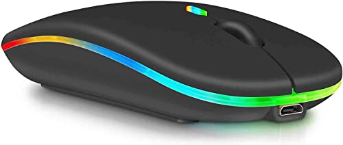 2.4GHz & Bluetooth Mouse, Rechargeable Wireless Mouse for Infinix Hot 10i Bluetooth Wireless Mouse for Laptop / PC / Mac / Computer / Tablet / Android RGB LED Onyx Black