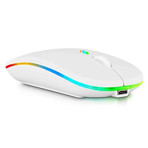 2.4GHz & Bluetooth Mouse, Rechargeable Wireless Mouse for Infinix Smart 5 Pro Bluetooth Wireless Mouse for Laptop / PC / Mac / Computer / Tablet / Android RGB LED Pure White