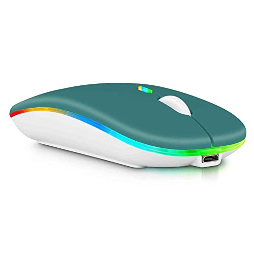 2.4GHz & Bluetooth Mouse, Rechargeable Wireless Mouse for Tecno Pop 5 Pro Bluetooth Wireless Mouse for Laptop / PC / Mac / Computer / Tablet / Android RGB LED Deep Green