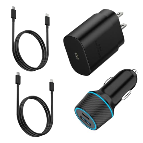 25W Super Fast Charger Type C Wall/Car Charger Combo Kit for Samsung Galaxy S23 S22 S21 S20 Ultra Plus A53 A52 A14 A13 A23 A03s A42 A32 Xcover 6 Pro Google Pixel 7 6a Moto LG 3.3ft/6.6ft USB C Cable