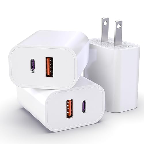 3 Pack USB C Charger Block, 20W Dual Port PD+QC Power Wall USB C Adapter, Fast Type C Charging Plug for iPhone 15/14/13/12/11/Pro Max/XS/XR/X, Samsung Galaxy, LG and More
