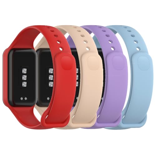 4 Pack Replacement Bands Compatible for Xiaomi smart Band 8 Active, Adjustable Silicone Band Accessory Straps Wristbands Bracelet Fit for Xiaomi smart Band 8 Active (Red+Light pink+Purple+Blue)