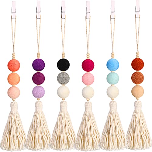 6 Pieces Felt Ball Diffuser, Hanging Bead Aromatherapy Essential Oil, Colorful Tassel Charm Vent Clips Air Freshener For Car Vent And Interior Decor, 6 Colors