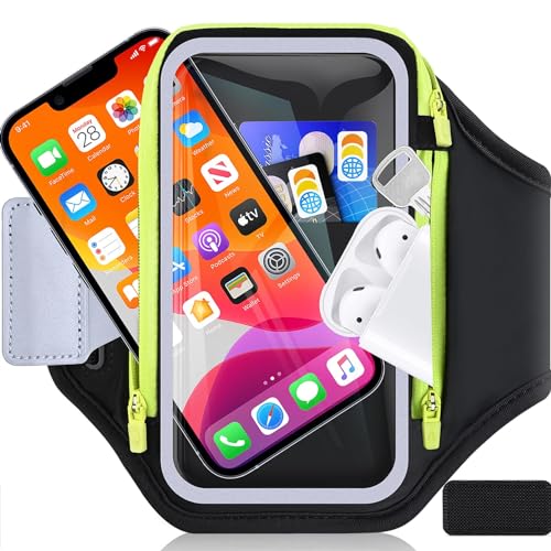 6.8'' Arm Band for Phone for Running with Earphone Bag, MR.LUYU Cell Phone Holder Case for iPhone 14 13 12 11 Pro Max Galaxy S23 S22 Ultra Waterproof Armband with Adjustable Strap Car Home Key Pocket