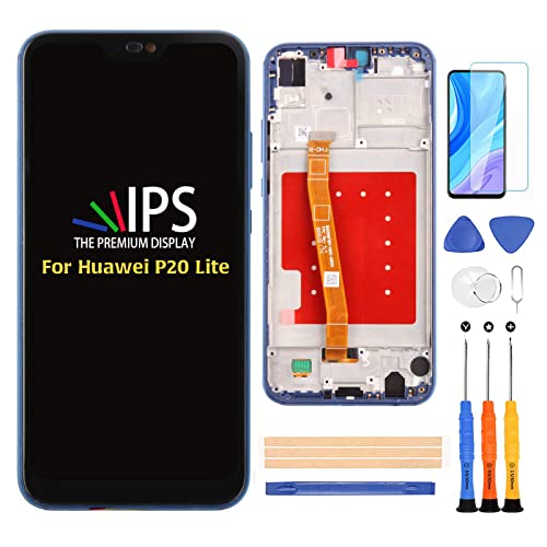 A-MIND Screen Replacement for Huawei P20 Lite ANE-LX1 ANE-LX3 /Huawei Nova 3e 5.84" Touch Screen Digitizer LCD Display With Frame Full Assembly Repair Kits,With Free Screen Protector+Tools (Blue)