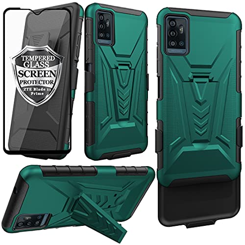 Ailiber Compatible with ZTE Blade 11 Prime Case, ZTE Blade A71 Case Holster with Screen Protector, Swivel Belt Clip Holster Kickstand Holder, Heavy Duty Full Body Cover for ZTE Blade 11 Prime-Green