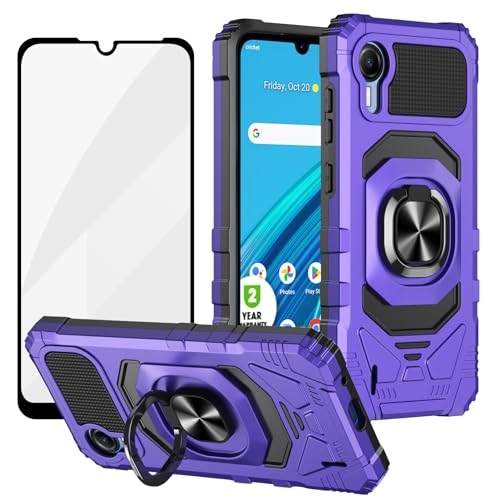 Ailiber for Cricket Debut S2 Case with Stand, AT&T Calypso 4 Phone Case with Screen Protector, for Magnetic Car Mount, Military Grade, Shockproof Rugged Protective Cover for Cricket Debut S2-Purple