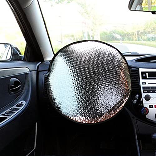 Ajxn Pack-1 Steering Wheel Sun Shade Cover, Vehicle Steering Wheel Sunblock Cover, Universal Reflective Steering Wheel Shield, Steering Wheel Sun Heat Shield for SUV Truck Van (Silver)