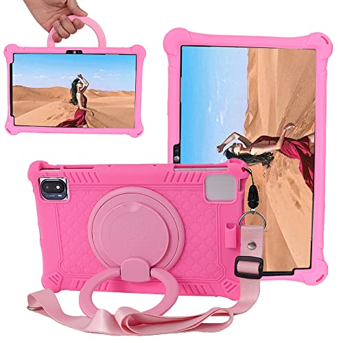 AKNICI 10.36 Inch Tablet Case for TECLAST P25T, VASTKING KingPad M10, TCL 10 TABMAX WiFi, Oppo Pad Air, DOOGEE T20, Headwolf Wpad1, UMIDIGI A11 Tablet PC, 360° Rotating Stand/Shoulder Strap, Pink
