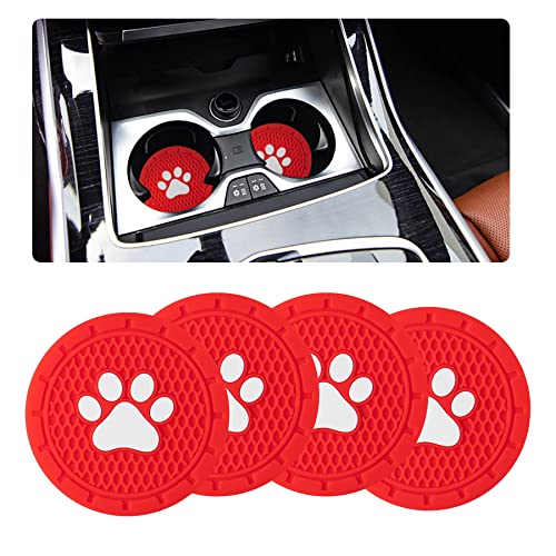 Alpmosn 4PCS Paw Car Cup Holder Coasters, Car Coasters for Cup Holders, Car Interior Accessories, Universal Anti Slip Paw Cup Holder Insert Coasters (Red)
