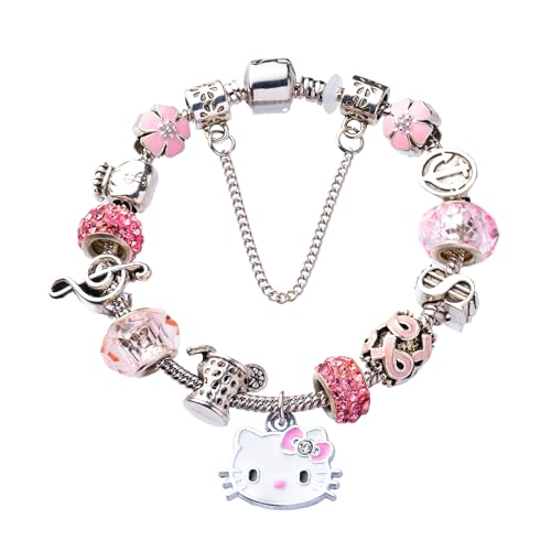AMANO Hello Kitty bracelet - Chain Cuff jewelry charms for bracelets, cute stainless steel charm, fashion cartoon accessories for women girls kids sisters Bff friendship wife gifts birthday from sister jewelry