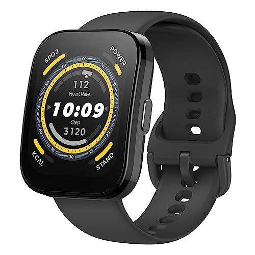 Amazfit Bip 5 Smartwatch mit ultragroßem Bildschirm, Bluetooth-Anrufen, integrierter Alexa, GPS-Tracking, 10 Tage Akkulaufzeit, Gesundheits-Fitness-Tracker mit Herzfrequenz, Blutsauerstoffüberwachung – Schwarz