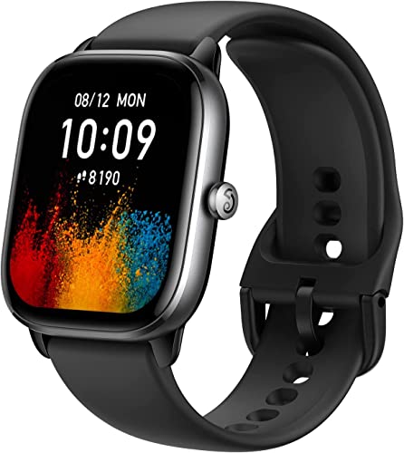 Amazfit GTS 4 Mini-Smartwatch für Damen und Herren, integrierte Alexa, GPS, Fitness-Tracker mit über 120 Sportmodi, 15 Tage Akkulaufzeit, Herzfrequenz-Blutsauerstoffmonitor, Android-Telefon, iPhone-kompatibel – Schwarz