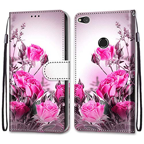 anzeal Huawei Nova Lite Wild Rose Wallet Case, Wrist Strap [Card] PU Leather Painted Wallet Protection Case Magnetic Stand Flip Case Cover for Huawei Nova Lite Style-14
