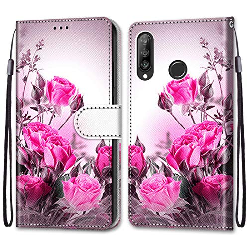 anzeal Huawei P30 Lite Painted Wallet Case, [Wrist Strap] [Card Slots] PU Leather Painted Pattern Wallet Protection Case Magnetic Stand Flip Case Cover for Huawei P30 Lite/Nova 4E Style-14