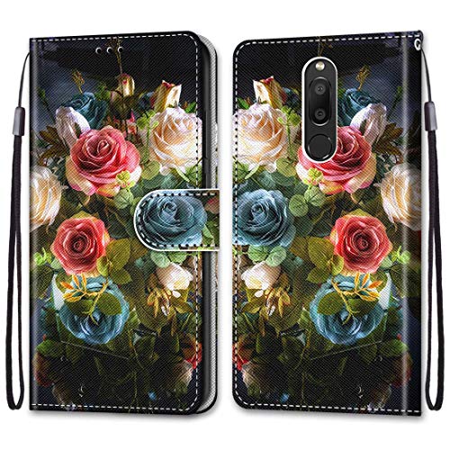 anzeal Meizu Meilan 6T Painted Wallet Case, [Wrist Strap] [Card Slots] PU Leather Painted Pattern Wallet Protection Case Magnetic Stand Flip Case Cover for Meizu Meilan 6T Style-30