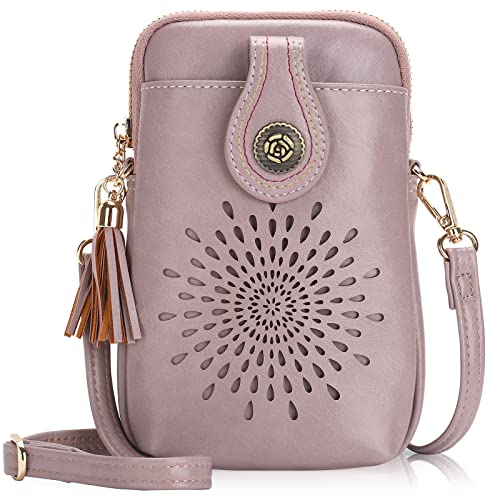 APHISON Mini Cell Phone Purse, Vegan Leather Small Crossbody Bags for Women, Lightweight Cute Purses for teen girls with Tassel Purple
