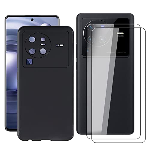 AQGG 2 Pack Tempered Glass Film + Cover for Vivo X80 Pro [6.78"], 9H Hardness Screen Protector and Soft Silicone Case Bumper Shell Black Flexible Phone Protective TPU Cases- Black