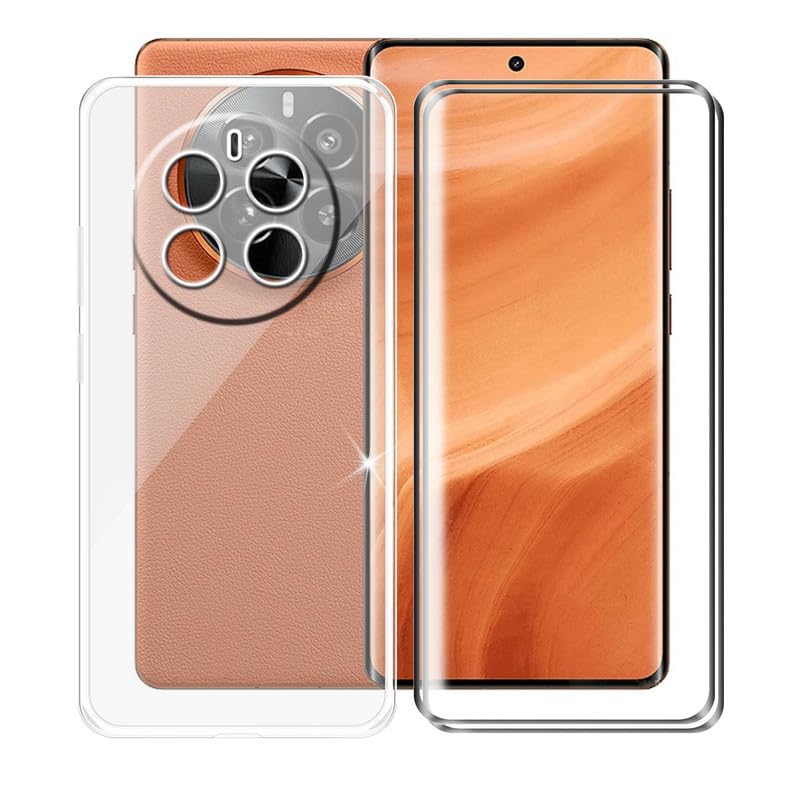 AQGGIIXY 2 Pack Tempered Glass Film + Cover for Realme GT5 Pro (6.78"), 9H Hardness Screen Protector and Soft Silicone Case Bumper Transparent Protective TPU Cases - Clear