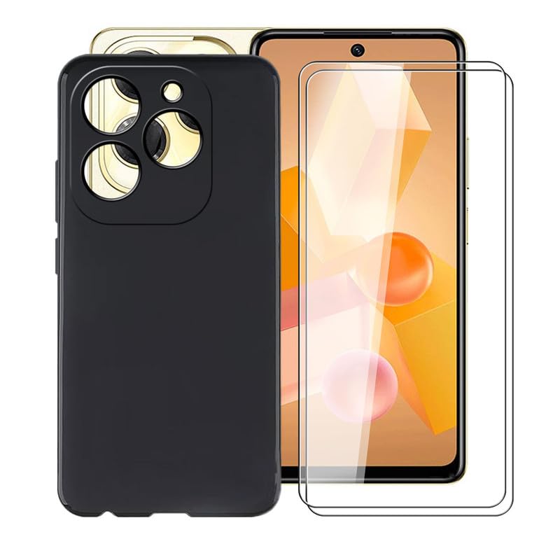 AQGGIIXY for Infinix Hot 40 Pro (6.78") Case, with 2 PCS Tempered Glass Screen Protector, Slim & Anti-Scratch Infinix Hot 40 Pro Case, Liquid Silicone Shockproof Case Infinix Hot 40 Pro - Black