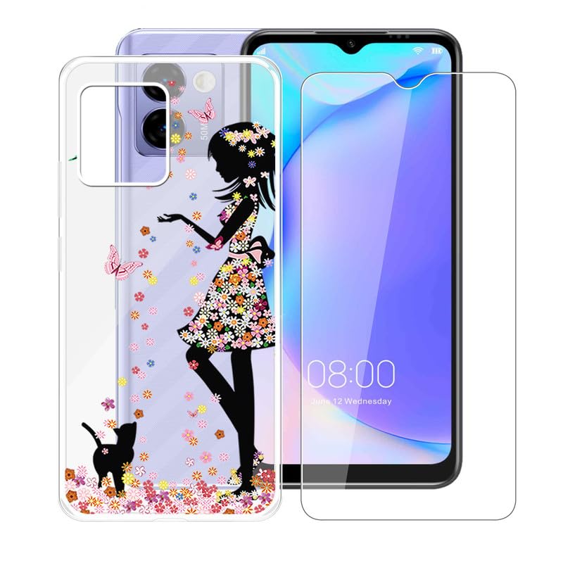 AQGGIIXY Phone Case for Doogee N50 Pro (6.52") Case with 1 X Tempered Glass Protective Film, Slim Soft TPU [Shockproof X Anti-Yellowing] Clear Shell, for Doogee N50 Pro Case - WM49