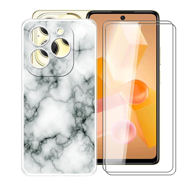 AQGGIIXY Phone Case for Infinix Hot 40 Pro (6.78"), with 2 x Tempered Glass Screen Protector, Ultra-Thin Clear Soft TPU Bumper Anti-Scratch Shock-Proof Case for Infinix Hot 40 Pro - WM73