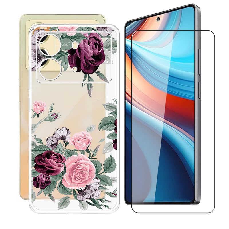 AQGGIIXY Phone Case for Xiaomi Redmi Note 13R Pro (6.67") Case with 1 X Tempered Glass Protective Film, Slim Soft TPU [Shockproof X Anti-Yellowing] Clear Shell, for Xiaomi Redmi Note 13R Pro Case