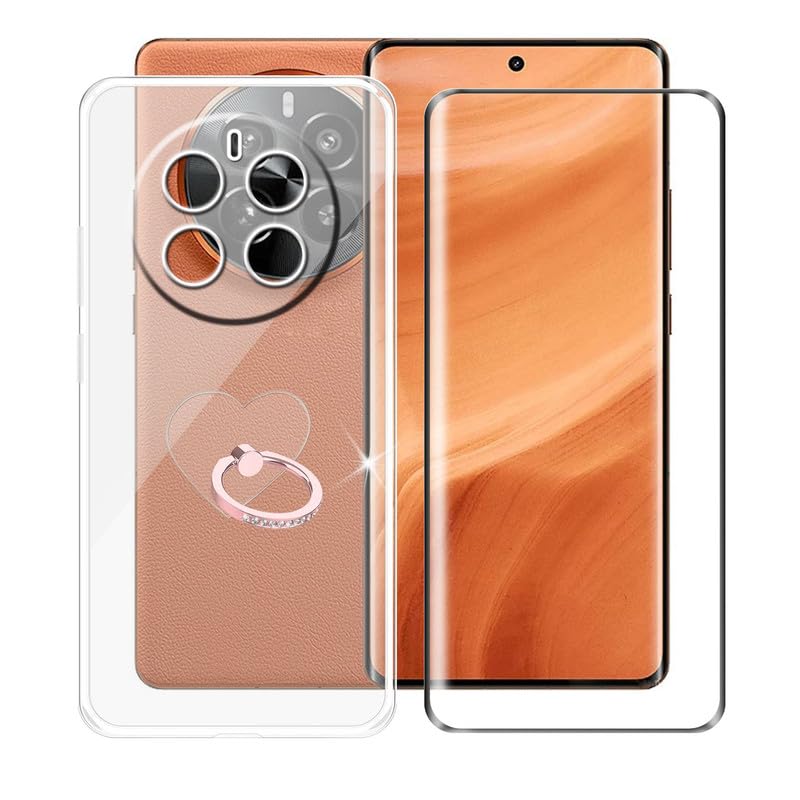 AQGGIIXY Slim Clear Case for Realme GT5 Pro (6.78"),with 1 Packs HD Screen Protector, [with 360 Degree Rotation Finger Ring Kickstand] Slim Soft Anti-Scratch TPU Phone Cover