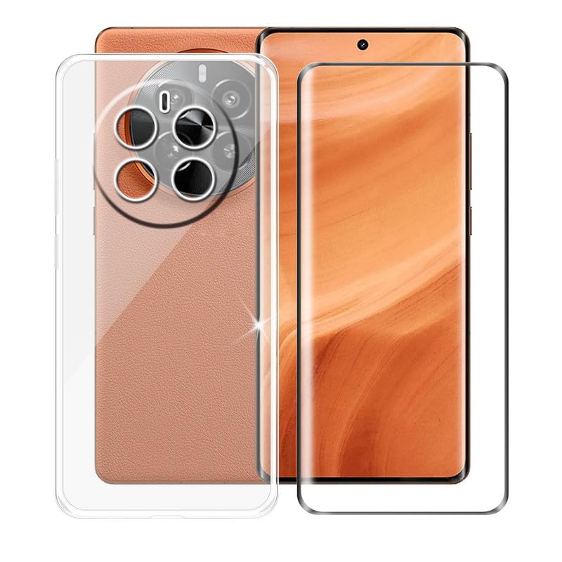 AQGGIIXY Tempered Glass Film + Cover for Realme GT5 Pro (6.78"), 9H Hardness Screen Protector and Soft Silicone Case Bumper Transparent Protective TPU Cases - Clear