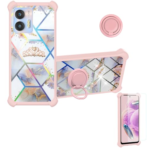 Aroepurt Case Compatible with OUKITEL C36 Phone Case Cover [with Tempered Glass Screen Protector][Ring Support][Colorful Reflect Light] IMDF-HG