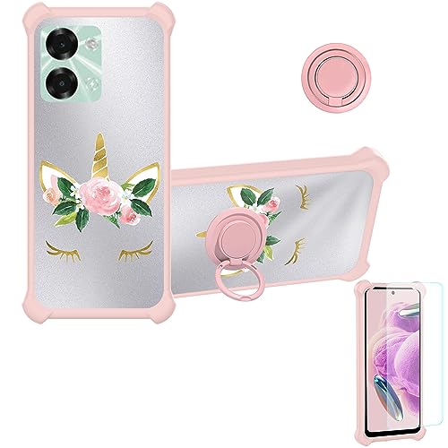 Aroepurt Case for Itel P40+Plus Case Compatible with Itel P40+Plus Phone Case Cover [with Tempered Glass Screen Protector][Hard PC + Soft Silicone][Ring Support] [Silver Reflect Light] DYF-HJS