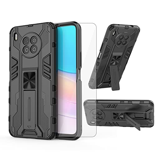 Asuwish Phone Case for Honor 50 Lite/Huawei Nova 8i with Tempered Glass Screen Protector Cover and Slim Stand Hybrid Rugged Magnetic Back Film Cell Mobile Accessories Hawaii Nova8i Women Men Black