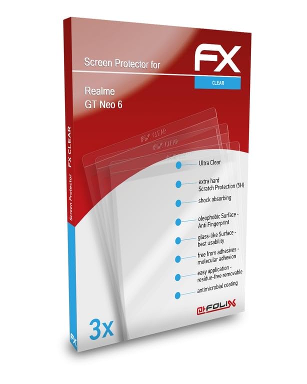 atFoliX Displayschutzfolie kompatibel mit Realme GT Neo 6 Displayschutzfolie, ultraklare FX-Schutzfolie (3X)