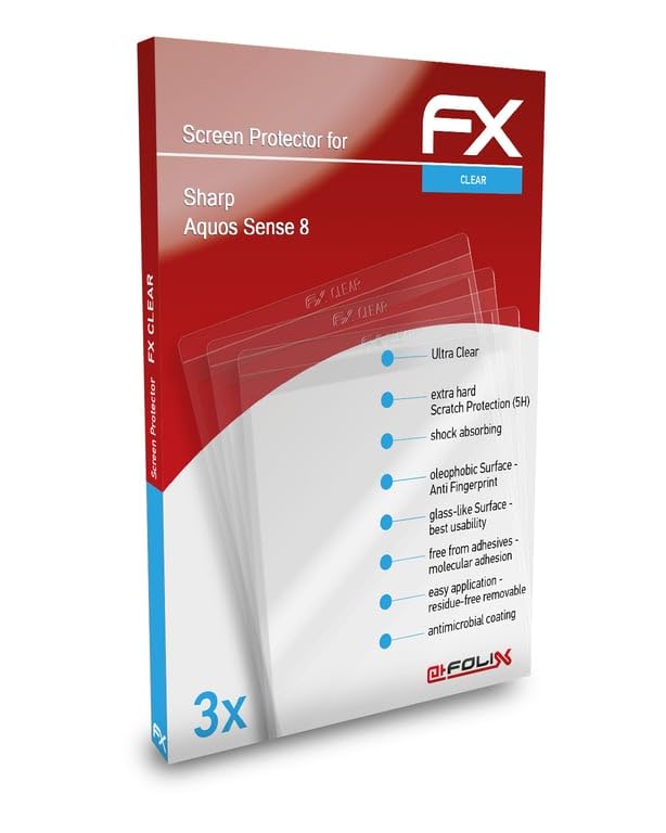 atFoliX Displayschutzfolie kompatibel mit Sharp Aquos Sense 8 Displayschutzfolie, ultraklare FX-Schutzfolie (3X)