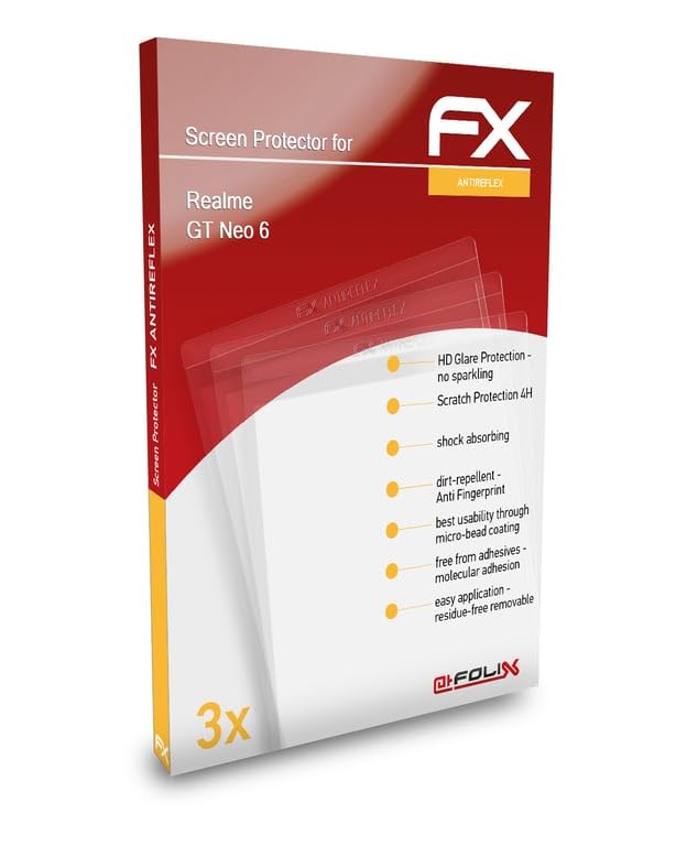 atFoliX Displayschutzfolie kompatibel mit Realme GT Neo 6 Displayschutzfolie, entspiegelnde und stoßdämpfende FX-Schutzfolie (3X)