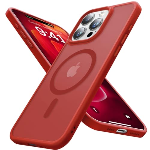Aulofe Strong Magnetic for iPhone 15 Pro Max Case, [Compatible with MagSafe] [Military-Grade Drop Tested] Shockproof Protective Slim Translucent Matte Cover for iPhone 15 ProMax Case Phone Case, Red