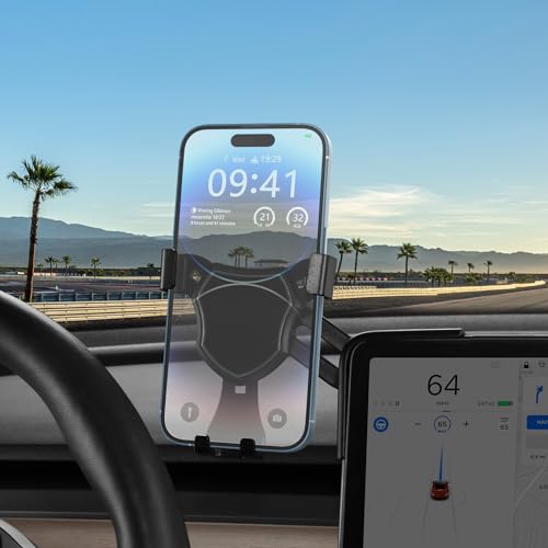 BASENOR Tesla Phone Mount Holder Model 3 Model Y Strong Adhesion 360° Adjustable Cell Phone Holder Stand Tesla Interior Accessories Fit for All iPhone & Android