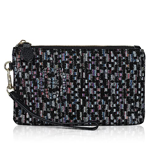 befen Bolsos de mano de noche negros para mujer, pequeños bolsos de cuero para teléfono celular, cartera (negro con purpurina), compatible con iPhone 11