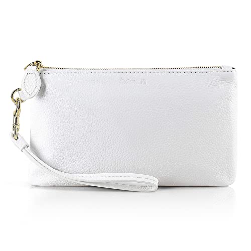 befen Women Leather White Wristlet Clutch Cell Phone Wallet, Smartphone Wristlet Purses and Handbags