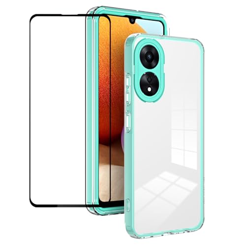 BIOPLJ Case for OPPO A78 4G Heavy Duty 2 in 1 Case with Tempered Glass Soft Transparent Back Cover+Hard PC Bumper Camera Anti-Shock Protection Cover for OPPO A78 4G (Green)