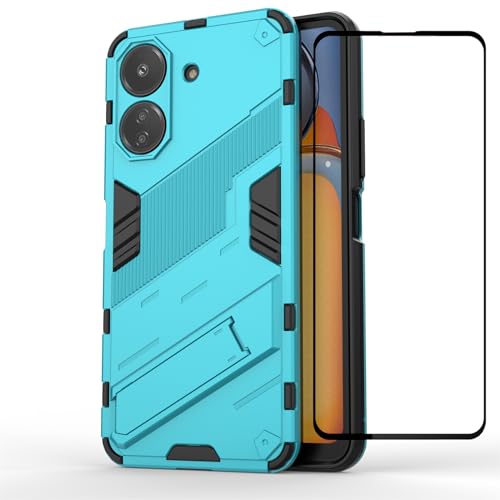 BIOPLJ Case for OPPO A78 4G Heavy Duty Case with Tempered Glass Armor Heavy Duty Drop Proof Shock Proof Case with Stand Camera Protector Cover OPPO A78 4G Case (Blue)