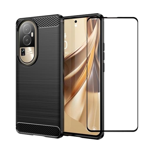 BIOPLJ OPPO Reno 10 Pro 5G Heavy Duty Protective Case with Tempered Glass [Slim Fit] Shock Proof Soft Flexible Shock-Absorption TPU Protective Design for Oppo Reno 10 Pro Case (Black)