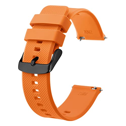 BISONSTRAP Watch Strap 22mm, Quick Release Silicone Watch Bands for Men Women (Orange, Black Buckle)