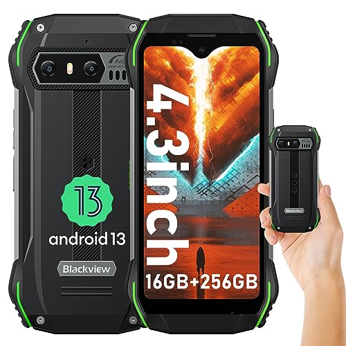 Blackview N6000 Rugged Smartphone 2023, 4.3-inch Small Rugged Phone,16GB+256GB Helio G99 6nm, Android 13, Dual SIM 4G, 208g Weight, 48MP Camera, IP68 Waterproof Phones, 18W Fast Charge 3880mAh, NFC