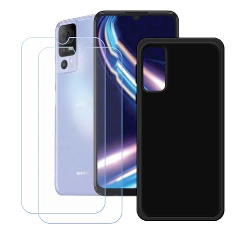 BMPNLSZ Black Cover for Sharp Aquos V7 Plus + [2 Pack] HD Tempered Glass, Silicone Shell TPU Bumper Protective Back Case - Scratch Screen Protector for Sharp Aquos V7 Plus (6,75")