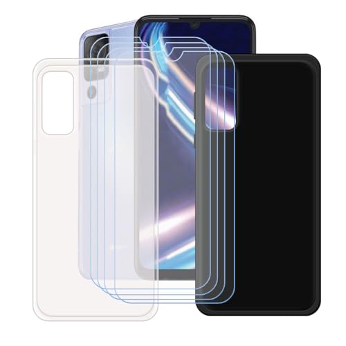 BMPNLSZ Black + Translucent Cover for Sharp Aquos V7 Plus + [4 Pack] HD Tempered Glass, Silicone Shell TPU Protective Back Case - Scratch Screen Protector for Sharp Aquos V7 Plus (6,75")