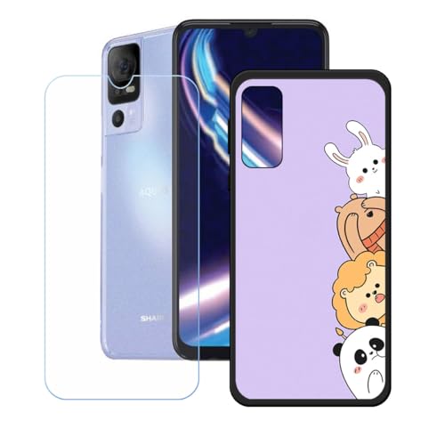 BMPNLSZ TPU Cover for Sharp Aquos V7 Plus + HD Tempered Glass, Silicone Shell Bumper Protective Back Case - 9 Hardness Anti-Scratch Screen Protector for Sharp Aquos V7 Plus (6,75") - KE77