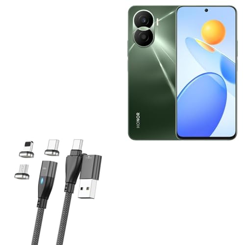 BoxWave Cable Compatible with Honor Play7T Pro - MagnetoSnap PD AllCharge Cable (100W), Magnet PD 100W Charging Cable USB Type-C Micro USB - Jet Black