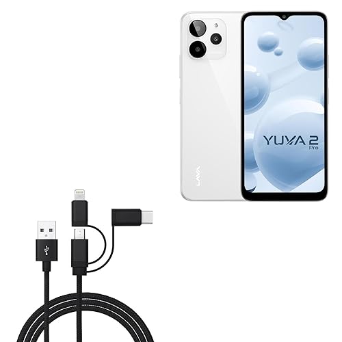 BoxWave Cable Compatible with Lava Yuva 2 Pro - AllCharge 3-in-1 Cable - Jet Black